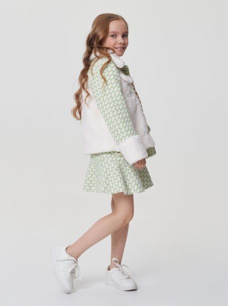 Фото2: картинка 785.20 Курка из искусственного меха комбинированная, жемчужный/зеленый Choupette - одевайте детей красиво!
