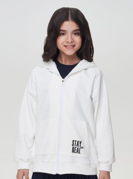 Фото1: картинка 564.31 Куртка-Бомбер из футера с эффектом бран, белый Choupette - одевайте детей красиво!