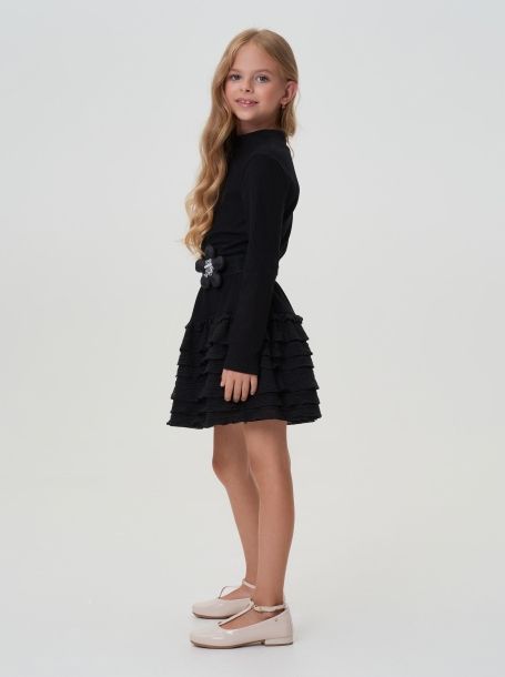 Фото2: картинка 39.116 Платье комбинированное из трикотажа "Лапша", черный Choupette - одевайте детей красиво!