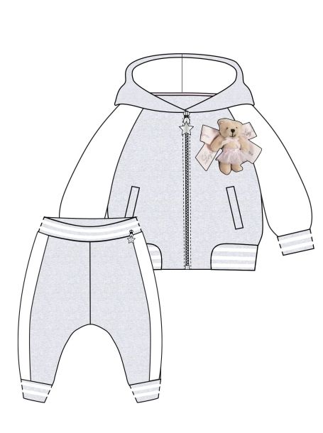 Фото1: картинка 76.110 Костюм из футера (куртка и брюки) с декором, серый с экрю Choupette - одевайте детей красиво!