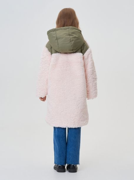 Фото4: картинка 742.20 Пальто из искусственного меха, розовый с отделкой хаки Choupette - одевайте детей красиво!
