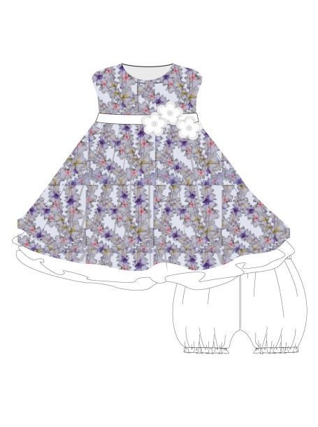 Фото1: картинка 74.112 Платье с эффектом 3D в к-кте с шортиками, голубой с экрю Choupette - одевайте детей красиво!