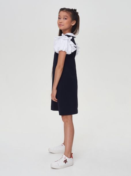 Фото3: картинка 532.31 Платье из футера с объемными рукавами, синий с белым Choupette - одевайте детей красиво!