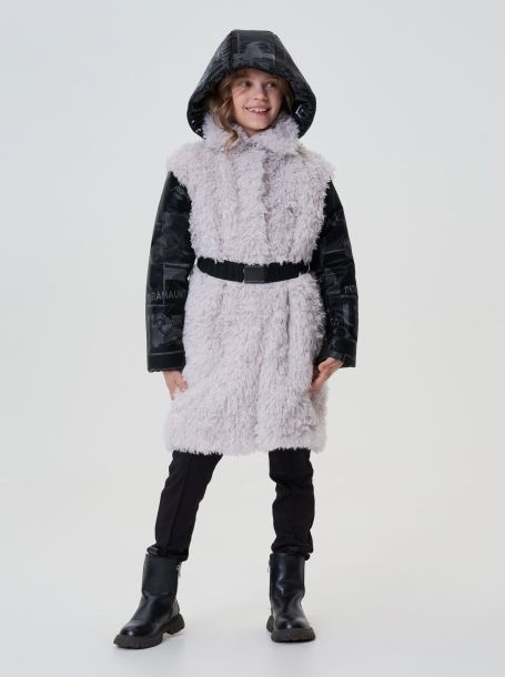 Фото4: картинка 741.20 Пальто из искусственного меха с сумочкой,  экрю/ черный Choupette - одевайте детей красиво!