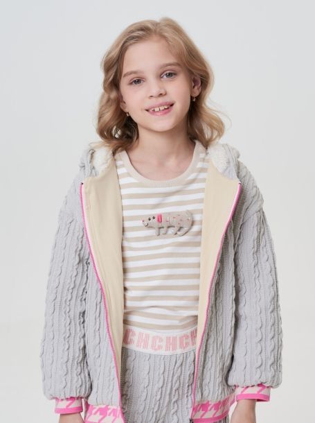 Фото1: картинка 36.116 Куртка-толстовка из плетеного трикотажа  с капюшоном, серый Choupette - одевайте детей красиво!