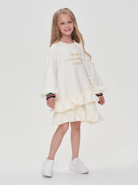 Фото1: картинка 21.108 Платье из футера с браш эффектом, сливочный Choupette - одевайте детей красиво!