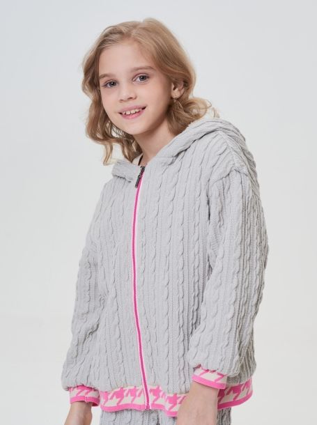 Фото3: картинка 36.116 Куртка-толстовка из плетеного трикотажа  с капюшоном, серый Choupette - одевайте детей красиво!