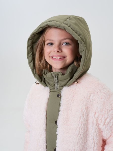Фото9: картинка 742.20 Пальто из искусственного меха, розовый с отделкой хаки Choupette - одевайте детей красиво!