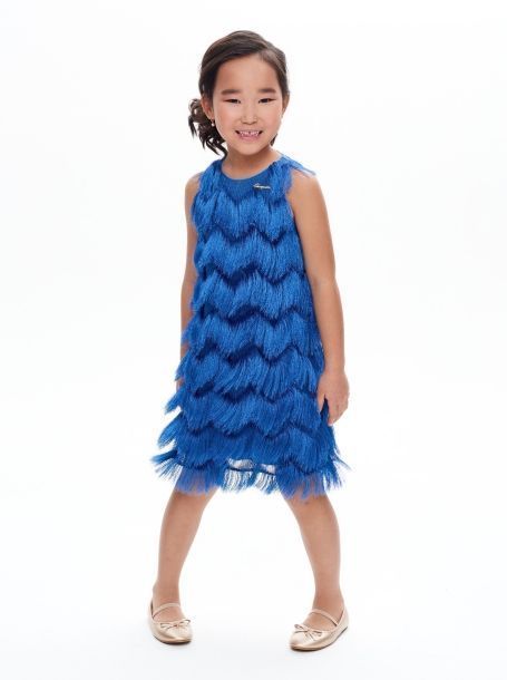 Фото1: картинка 1384.1.43 Платье нарядное Церемония пушистое с декором, синий Choupette - одевайте детей красиво!