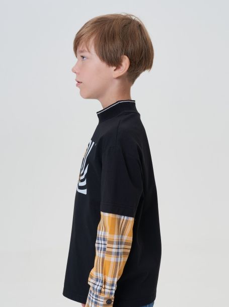 Фото3: картинка 13.115 Джемпер-ЛОНГСЛИВ комбинированный с принтом, черный Choupette - одевайте детей красиво!