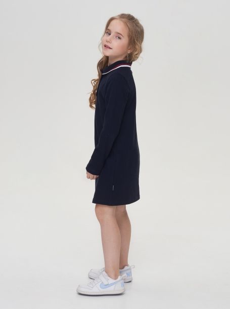 Фото2: картинка 558.31 Платье с вортником типа поло, длинный рукав, синий Choupette - одевайте детей красиво!