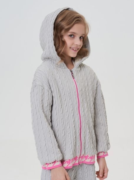 Фото4: картинка 36.116 Куртка-толстовка из плетеного трикотажа  с капюшоном, серый Choupette - одевайте детей красиво!