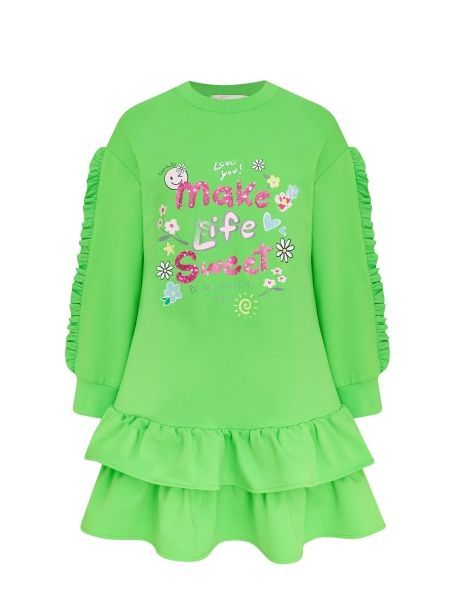 Фото1: картинка 43.110 Платье с рюшами, принтом и декорами для девочки, цвет мята, Choupette - одевайте детей красиво!