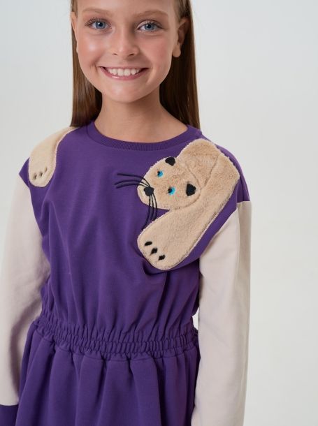 Фото6: картинка 38.116 Платье из футера с декором, бежевый/фиолетовый Choupette - одевайте детей красиво!