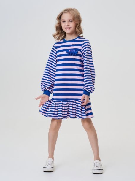 Фото1: картинка 15.114 Платье трикотажное, электрик/полоска Choupette - одевайте детей красиво!