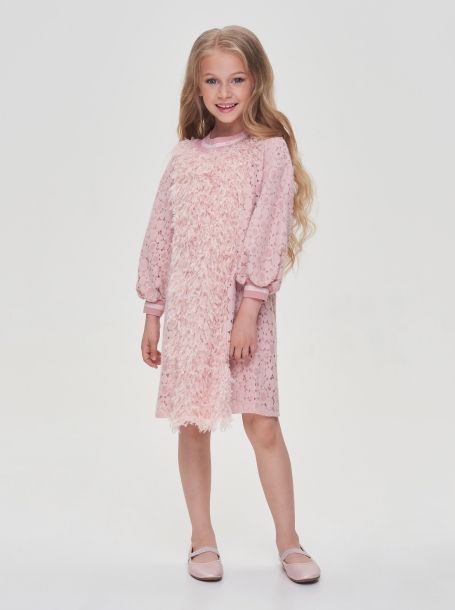 Фото4: картинка 06.106 Платье мягкое комбинированное с кружевом, пудра Choupette - одевайте детей красиво!