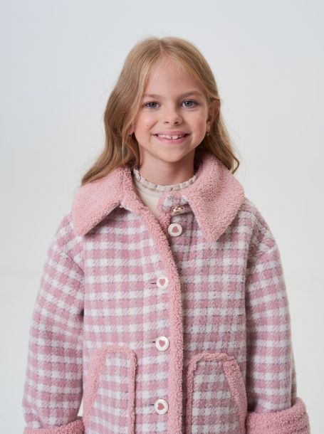 Фото7: картинка 750.20 Куртка под дубленку, розовая клетка Choupette - одевайте детей красиво!