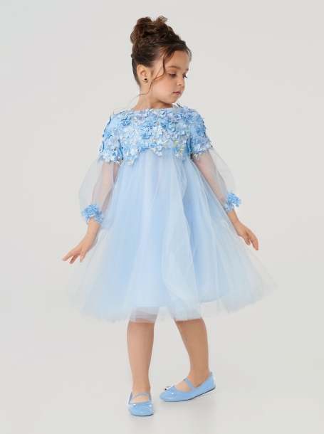 Фото4: картинка 1531.1.43 Платье нарядное Церемония, с цветочной композицией, голубой Choupette - одевайте детей красиво!