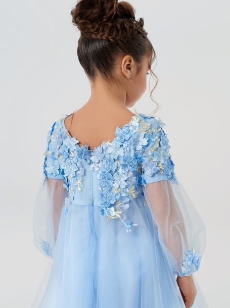 Фото6: картинка 1531.1.43 Платье нарядное Церемония, с цветочной композицией, голубой Choupette - одевайте детей красиво!