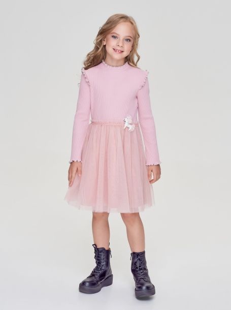 Фото1: картинка 46.106 Платье трикотажное с юбкой из сетки, пудра Choupette - одевайте детей красиво!