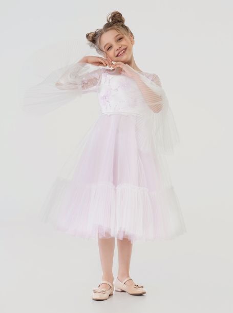 Фото2: картинка 1533.1.43 Платье нарядное Церемония, с бабочками и с пышными рукавами, нежно-лиловый Choupette - одевайте детей красиво!