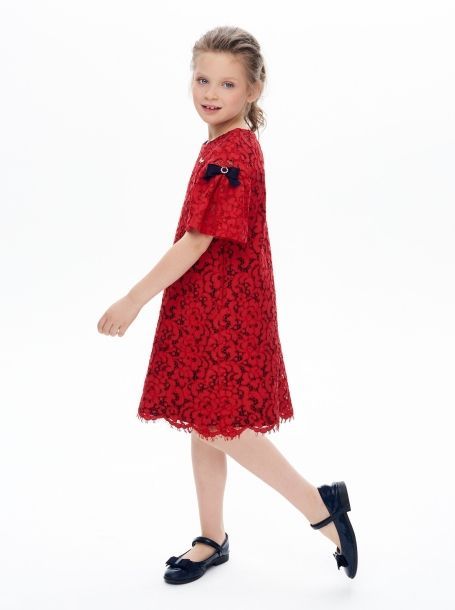 Фото2: картинка 1396.43 Платье -трапеция нарядное Церемония из кружевного полотна с декорами, красный Choupette - одевайте детей красиво!