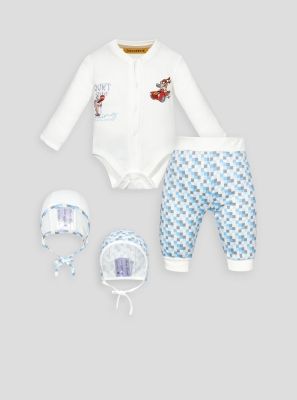 Фото1: картинка 54.109 К-кт трикотажа (боди, брюки, чепчик)  для мальчика, голубой/экрю Choupette - одевайте детей красиво!