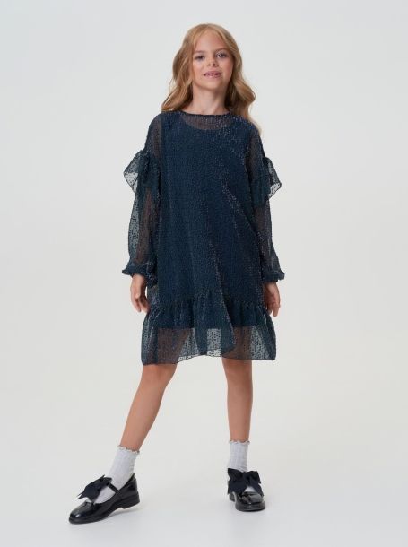 Фото1: картинка 34.114 Платье из шифона в точку , изумруд Choupette - одевайте детей красиво!