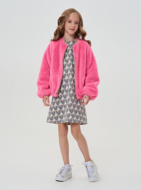 Фото3: картинка 117.1.114 Куртка-Бомбер из меха с декором, маджента Choupette - одевайте детей красиво!