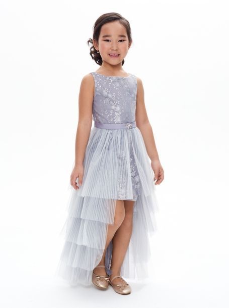 Фото1: картинка 1387.43 Платье-футляр нарядное Церемония в комплекте с многоярусной юбкой, голубой жемчуг Choupette - одевайте детей красиво!