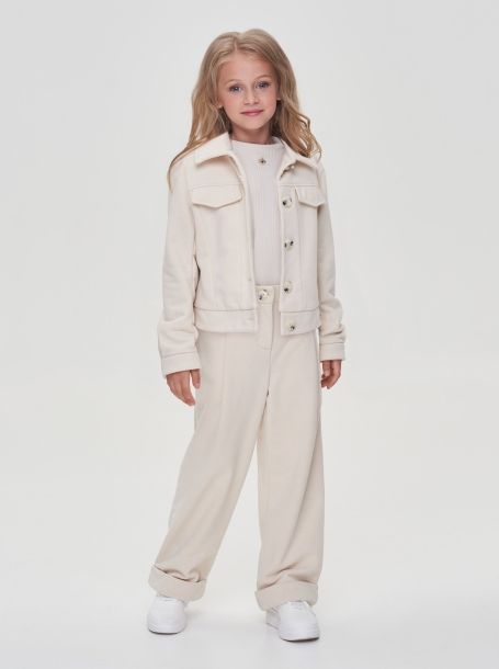 Фото1: картинка 11.106 Костюм из мякого  футера (куртка и брюки), сливочный Choupette - одевайте детей красиво!