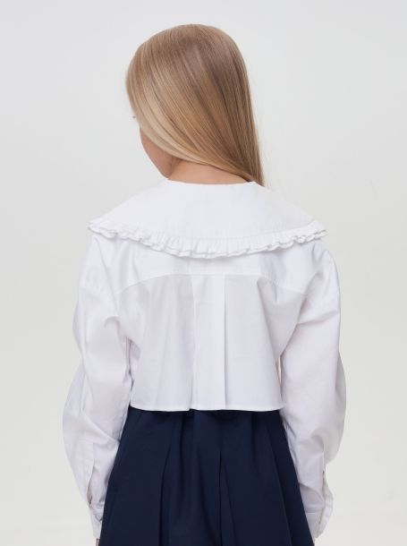 Фото4: картинка 552.31 Блузка из хлопка с большим декоративным воротником, белый Choupette - одевайте детей красиво!