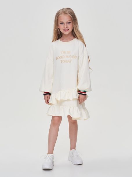 Фото3: картинка 21.108 Платье из футера с браш эффектом, сливочный Choupette - одевайте детей красиво!