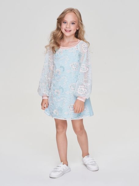 Фото1: картинка 59.106 Платье кружевное для девочки, цвет мята/экрю Choupette - одевайте детей красиво!