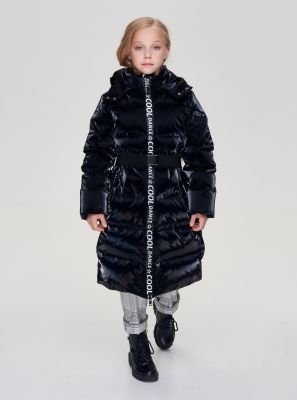 Фото1: картинка 695.20 Пальто пуховое удлиненное, черный винил Choupette - одевайте детей красиво!