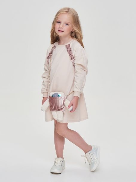 Фото1: картинка 48.106 Платье из футера  с сумкой-декором, сливочный Choupette - одевайте детей красиво!