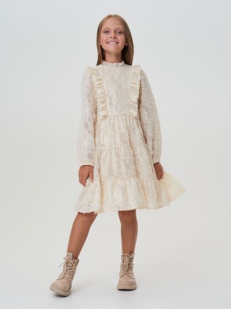 Фото1: картинка 18.114 Платье из фактурного шифона с пайетками, экрю Choupette - одевайте детей красиво!