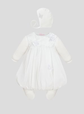 Фото1: картинка 1318.43 Платье нарядное с хлопковым кружевом и декором, экрю Choupette - одевайте детей красиво!