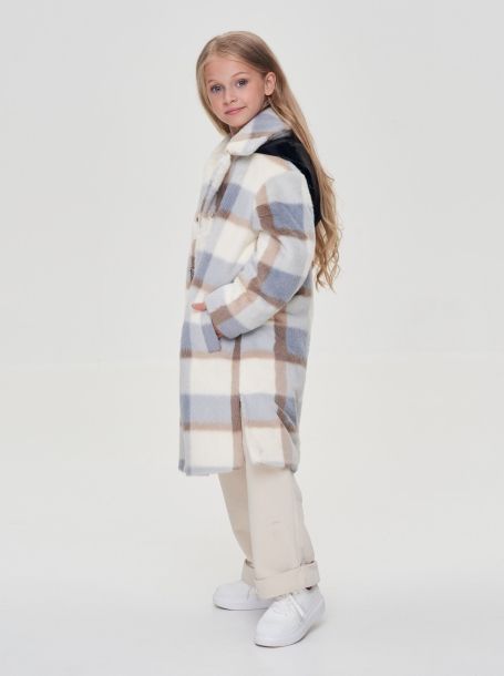 Фото2: картинка 688.20 Пальто с поясом, клетка, серый\экрю Choupette - одевайте детей красиво!