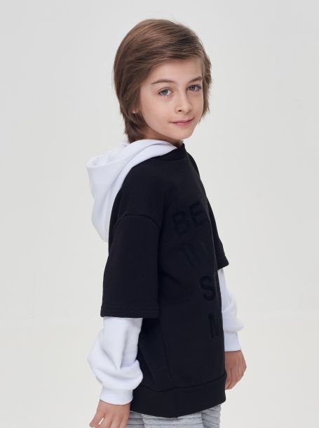 Фото5: картинка 21.109 Джемпер-Худи комбинированный с принтом, экрю/черный Choupette - одевайте детей красиво!