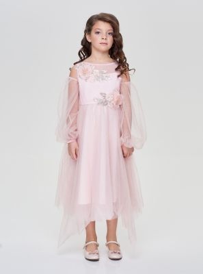 Фото1: картинка 1346.43 Платье нарядное с юбкой гофре, нюдовый с черным Choupette - одевайте детей красиво!