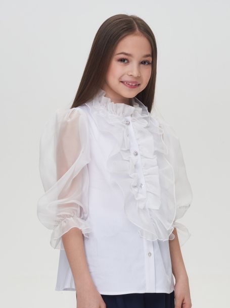 Фото1: картинка 591.31 Блузка из хлопка с рюшами, белый Choupette - одевайте детей красиво!