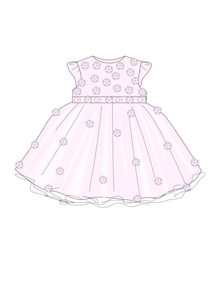 Фото1: картинка 1491.43 Платье нарядное Церемония  с цветами, экрю с розовым Choupette - одевайте детей красиво!