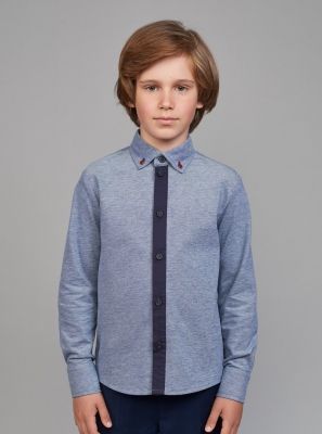 Фото1: Трикотажная синяя рубашка для мальчика