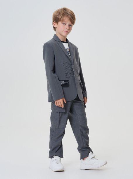 Фото1: картинка 12.117 Брюки с карманами из костюмной ткани, меланж светло-серый Choupette - одевайте детей красиво!