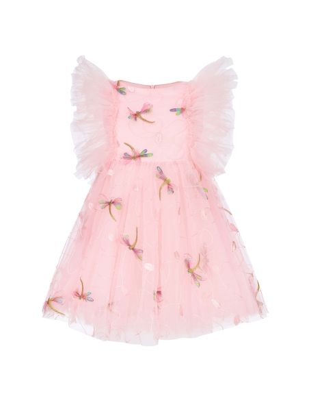 Фото1: Платье нарядное с арт-рукавами из вышитой сетки с бабочками, розовый от Choupette 