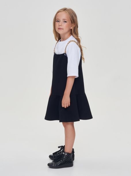 Фото3: картинка 11.108 Платье трикотажное с иммитацией сарафана, черно-белый Choupette - одевайте детей красиво!