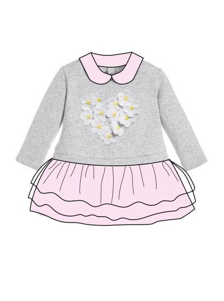 Фото1: картинка 73.110 Платье комбинированное с пышной юбкой, серый с розовым Choupette - одевайте детей красиво!