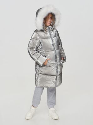 Фото1: Серебристое пуховое пальто для девочки