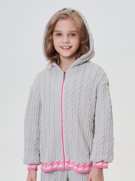 Фото2: картинка 36.116 Куртка-толстовка из плетеного трикотажа  с капюшоном, серый Choupette - одевайте детей красиво!